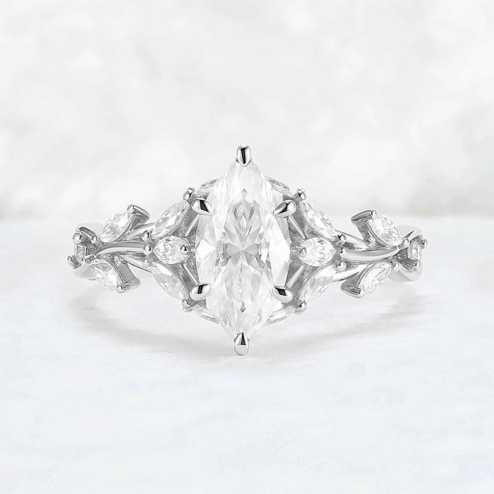 Leaf Claw Inlay Marquise Cut Moissanite Ring