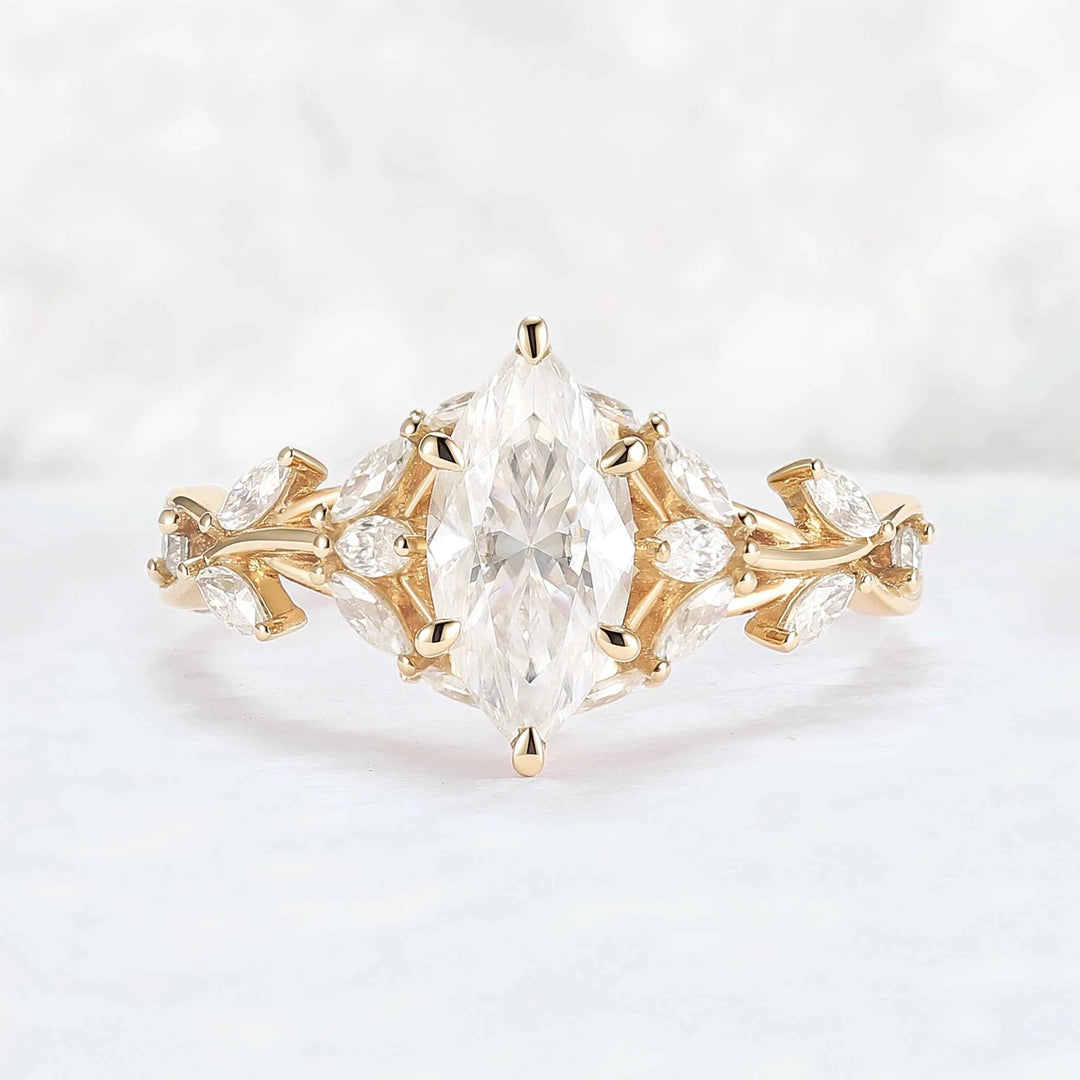 Leaf Claw Inlay Marquise Cut Moissanite Ring