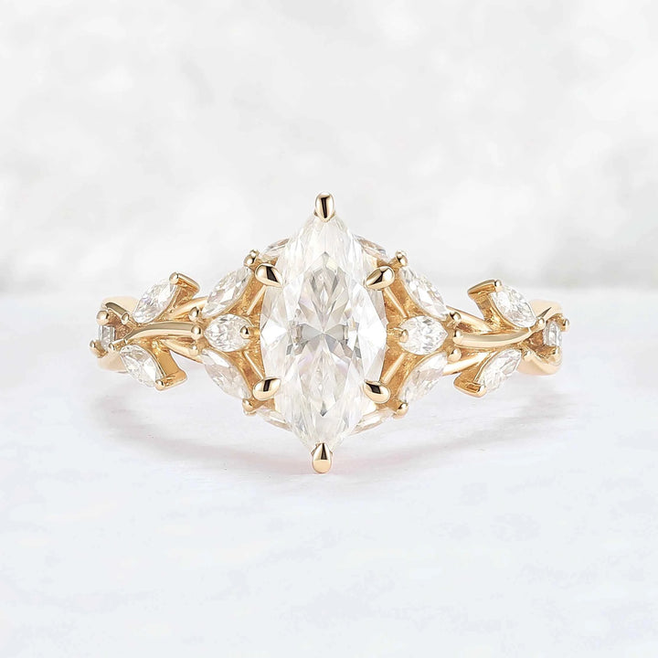 Leaf Claw Inlay Marquise Cut Moissanite Ring