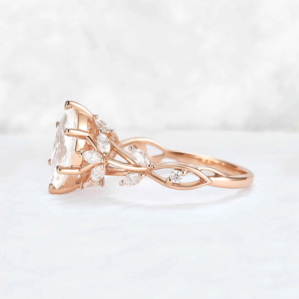 Leaf Claw Inlay Marquise Cut Moissanite Ring