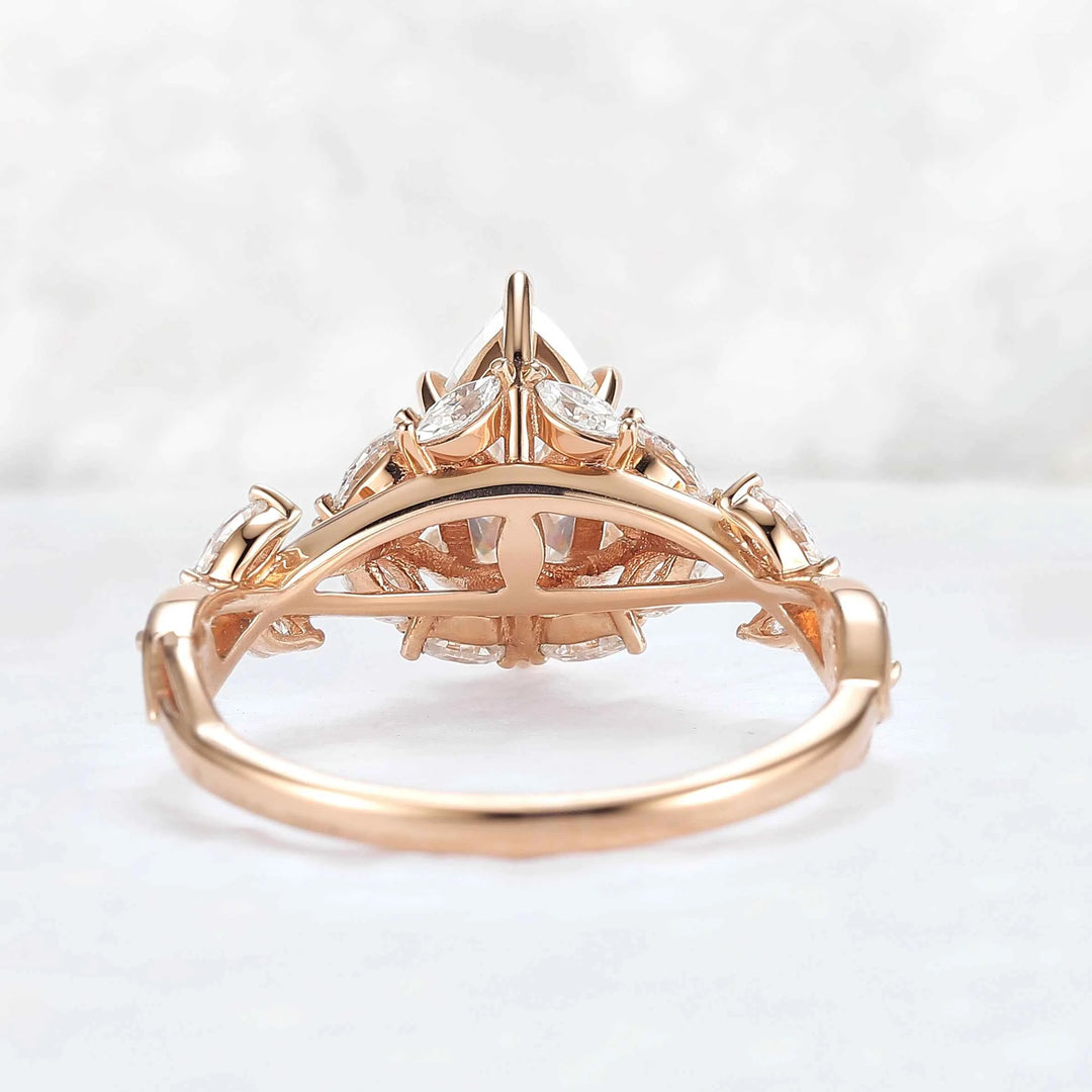 Leaf Claw Inlay Marquise Cut Moissanite Ring