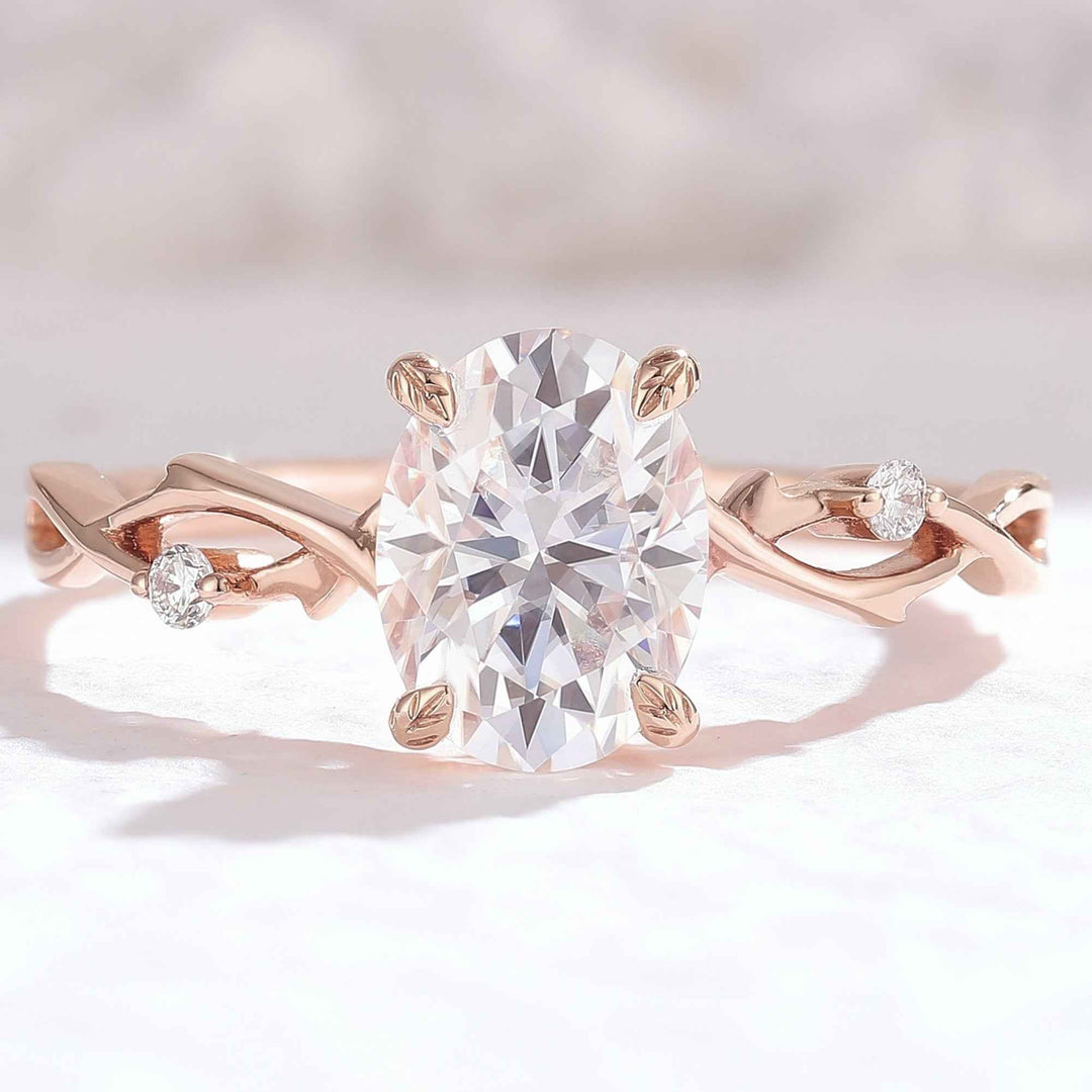 Nature Inspired Oval Cut Moissanite Twist Vine Engagement Ring