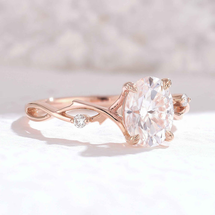 Nature Inspired Oval Cut Moissanite Twist Vine Engagement Ring