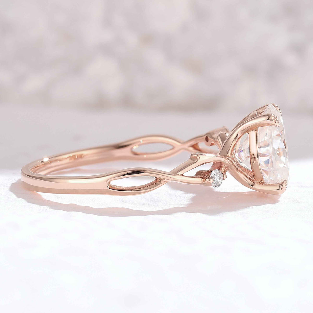 Nature Inspired Oval Cut Moissanite Twist Vine Engagement Ring