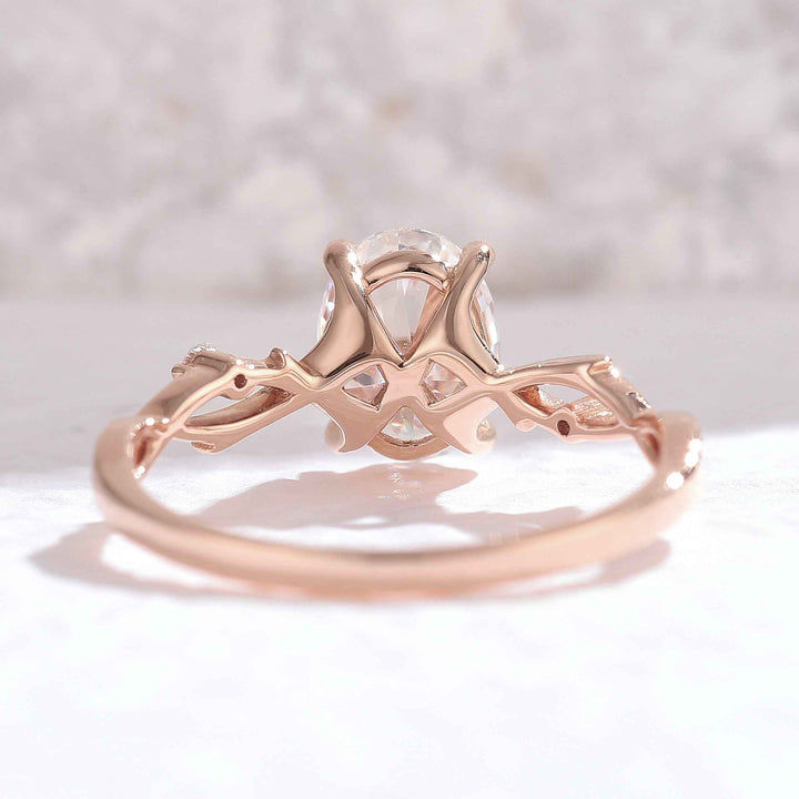 Nature Inspired Oval Cut Moissanite Twist Vine Engagement Ring