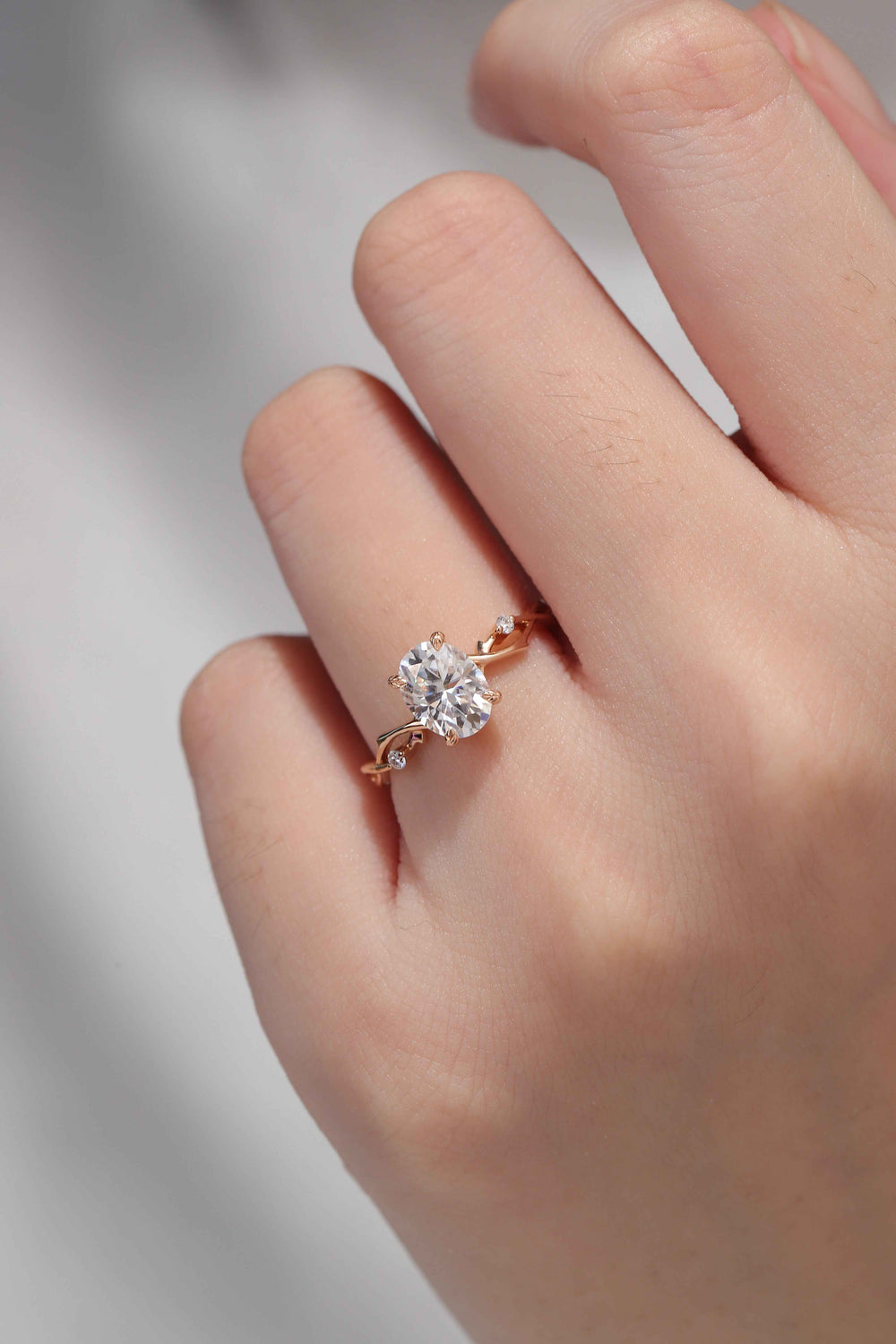 Nature Inspired Oval Cut Moissanite Twist Vine Engagement Ring