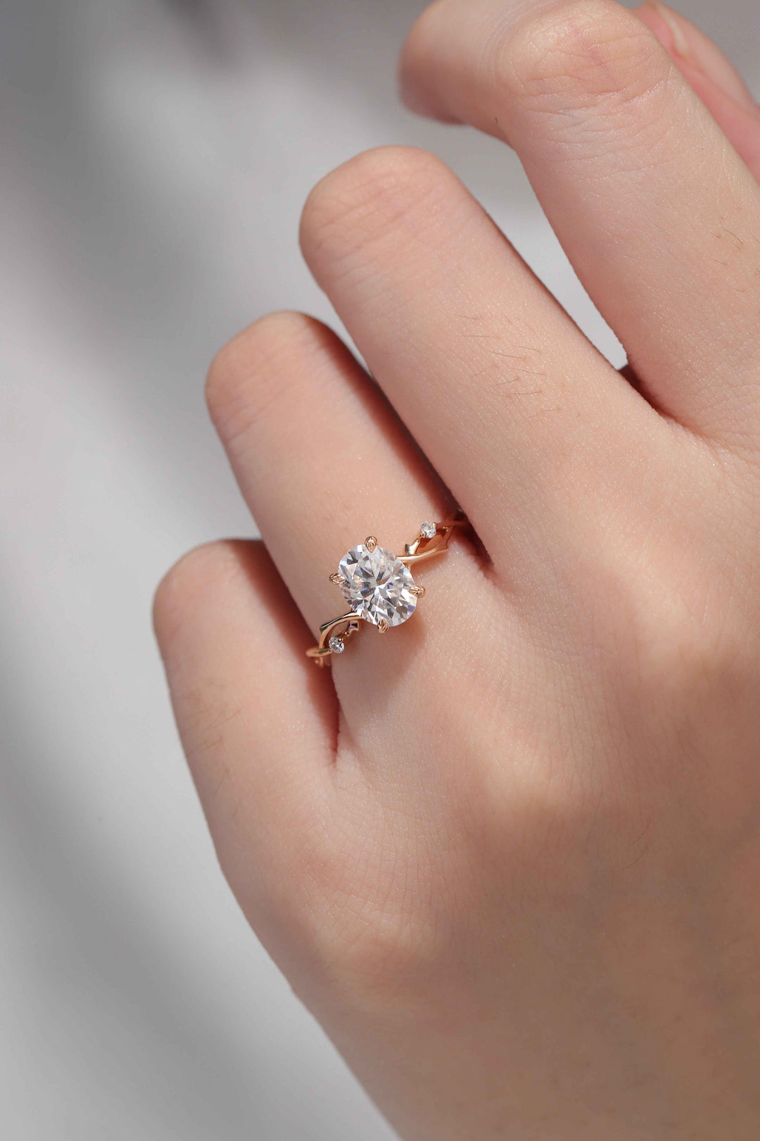 Nature Inspired Oval Cut Moissanite Twist Vine Engagement Ring