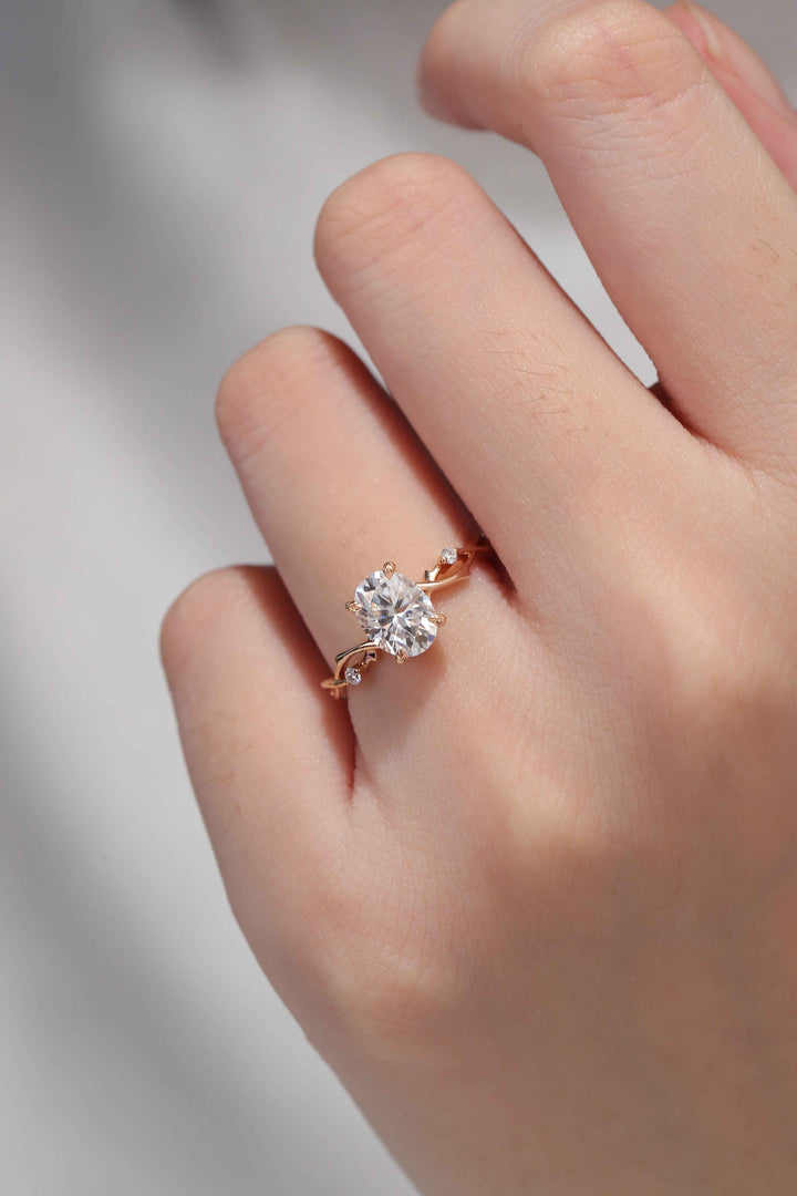 Nature Inspired Oval Cut Moissanite Twist Vine Engagement Ring