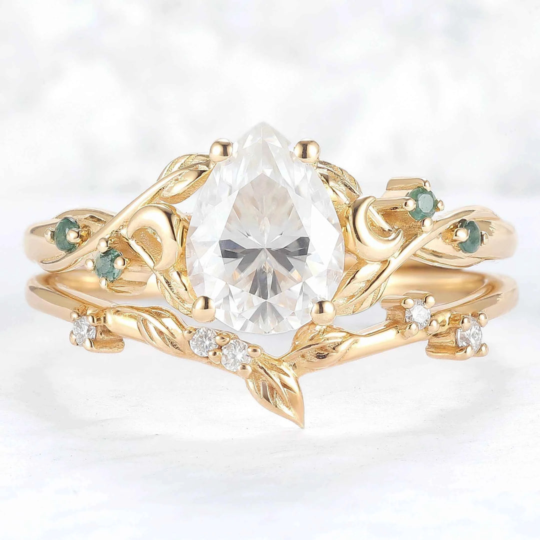 Unique Pear Cut Moissanite Moon Style Gemstone Ring