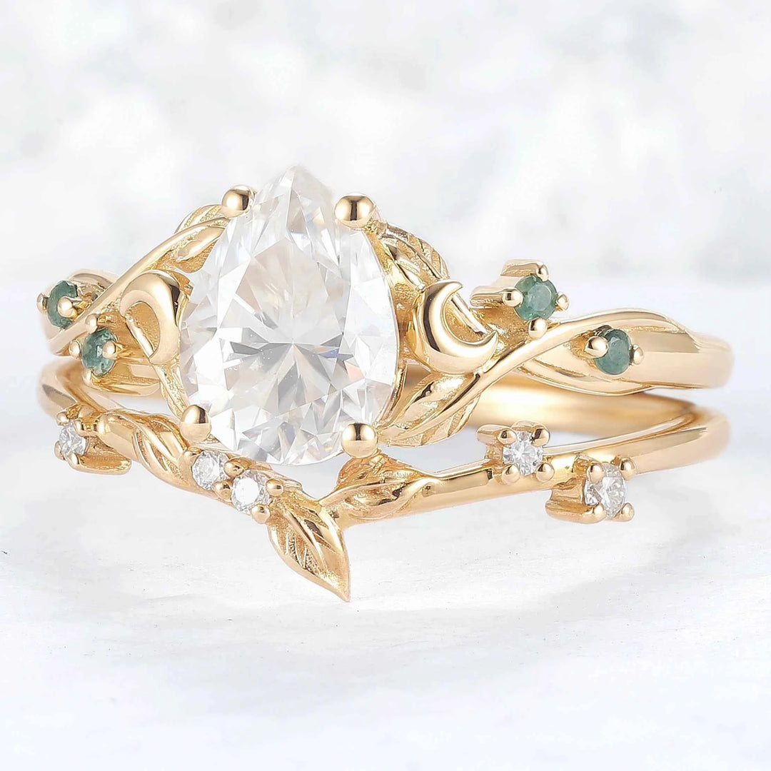 Unique Pear Cut Moissanite Moon Style Gemstone Ring