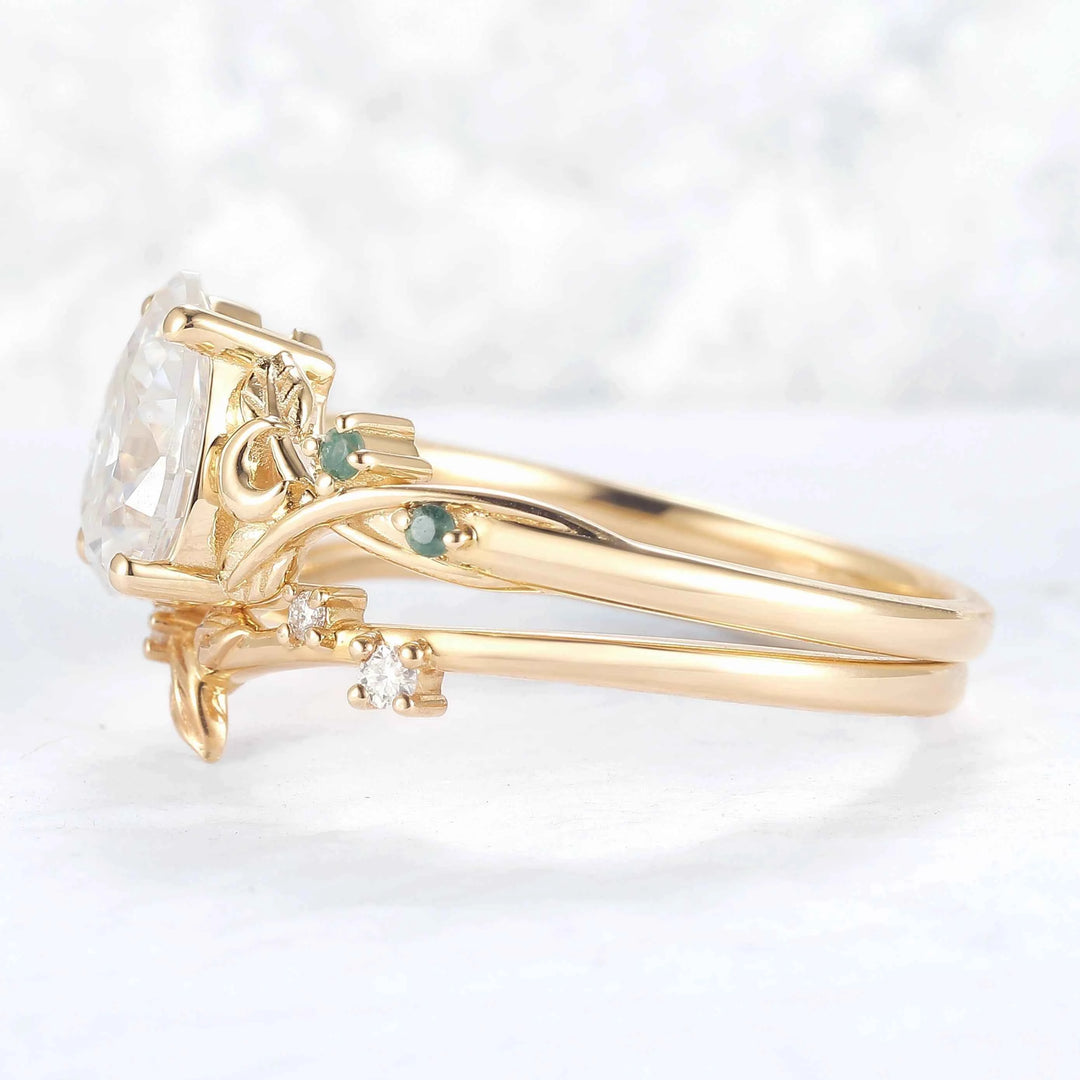 Unique Pear Cut Moissanite Moon Style Gemstone Ring