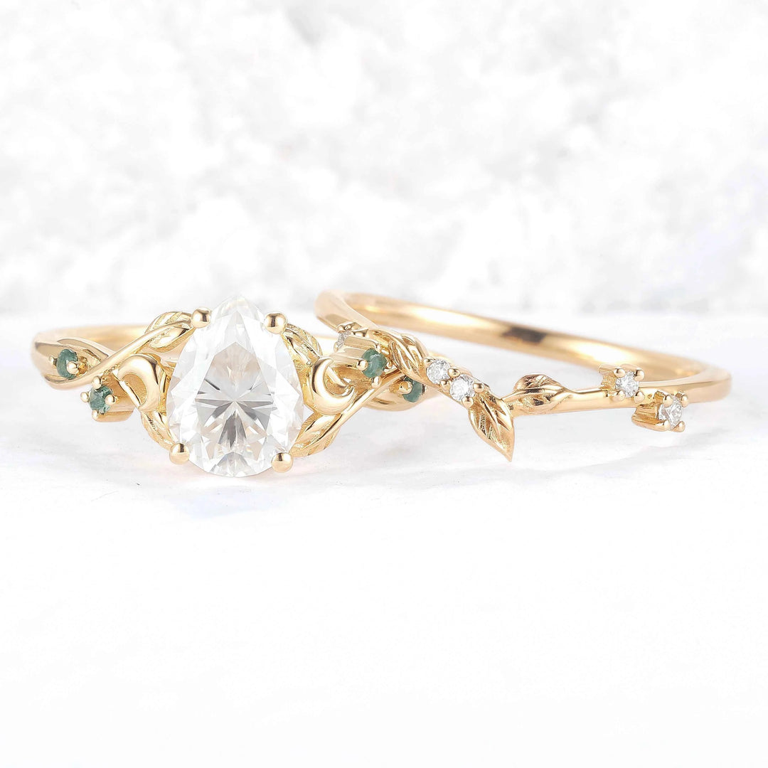 Unique Pear Cut Moissanite Moon Style Gemstone Ring