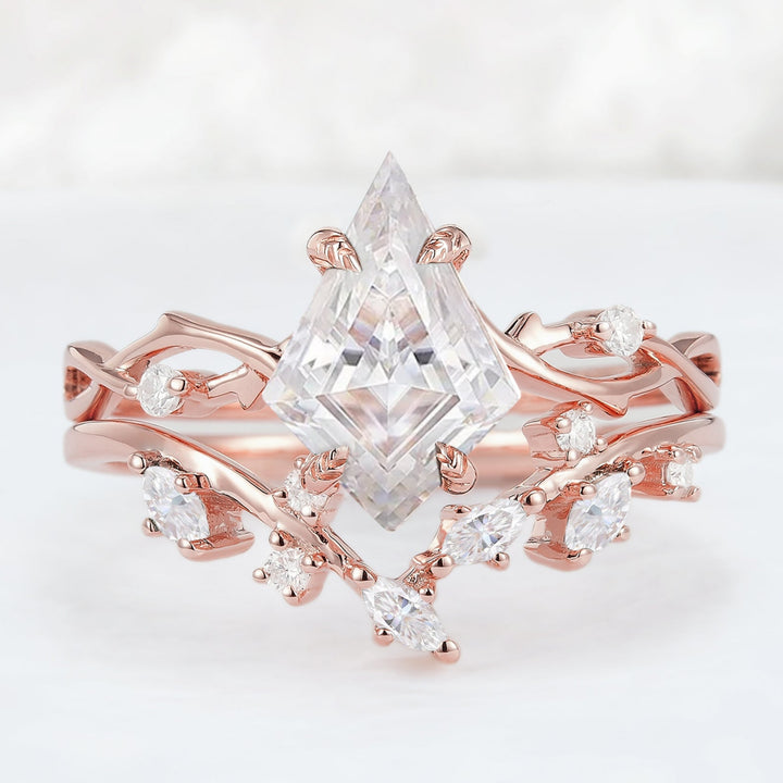 Nature Kite Cut Moissanite Leaf and Vine Engagement Ring Set 2pcs