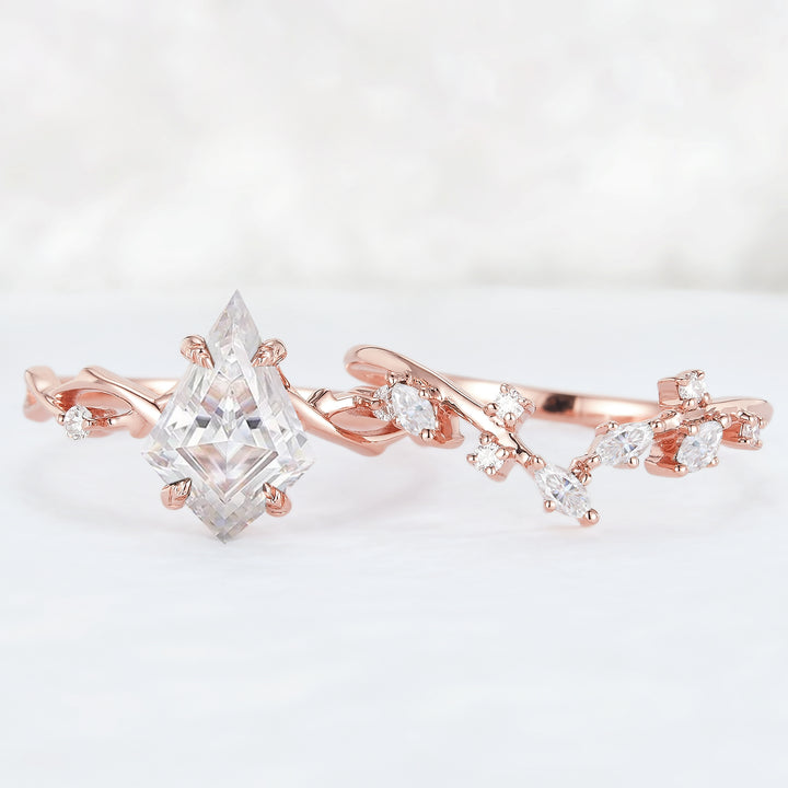 Nature Kite Cut Moissanite Leaf and Vine Engagement Ring Set 2pcs