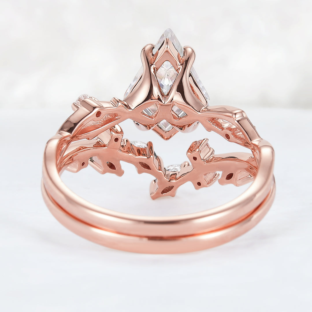 Nature Kite Cut Moissanite Leaf and Vine Engagement Ring Set 2pcs