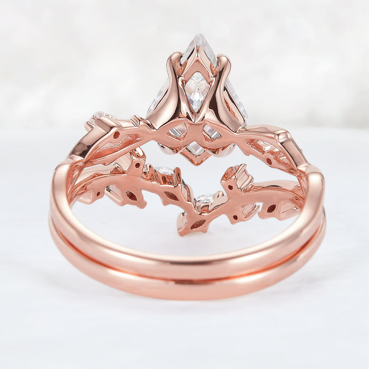 Nature Kite Cut Moissanite Leaf and Vine Engagement Ring Set 2pcs