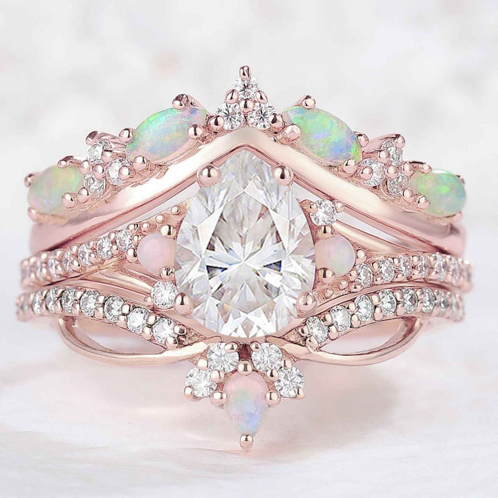 Iver Jewelry Nature Pear Shaped Opal Vine Engagement Ring Set 3pcs