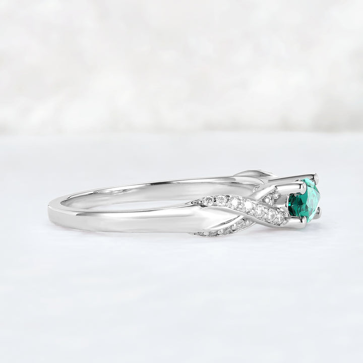 Straight Marquise Cut Emerald and Moissanite Mobius Wedding Band - Iver Jewelry