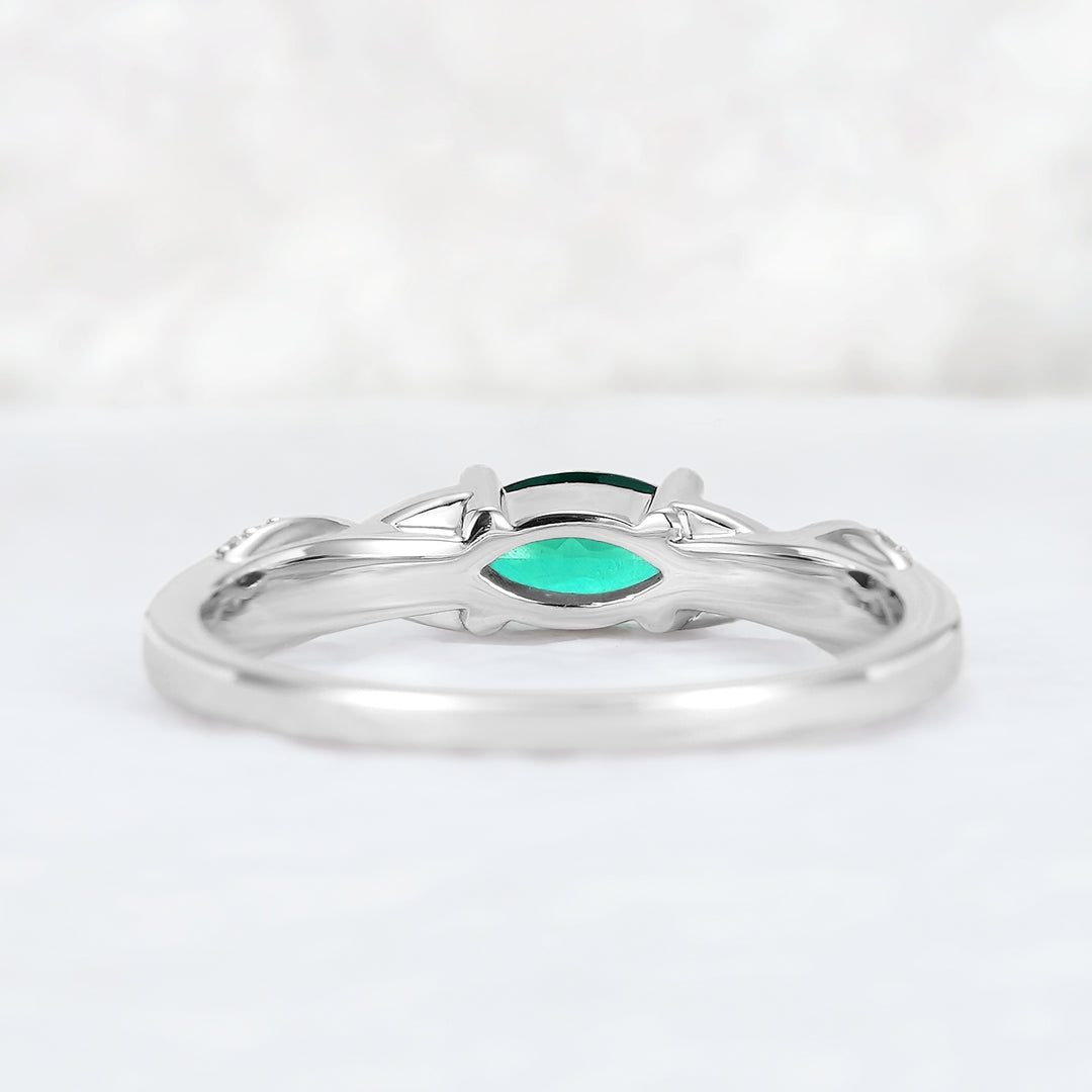Straight Marquise Cut Emerald and Moissanite Mobius Wedding Band - Iver Jewelry