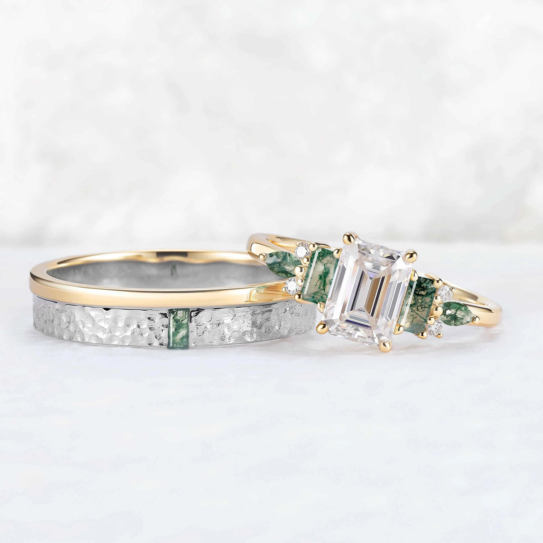 Cluster Hexagon Cut Alexandrite Couple Ring - Eternal Bond