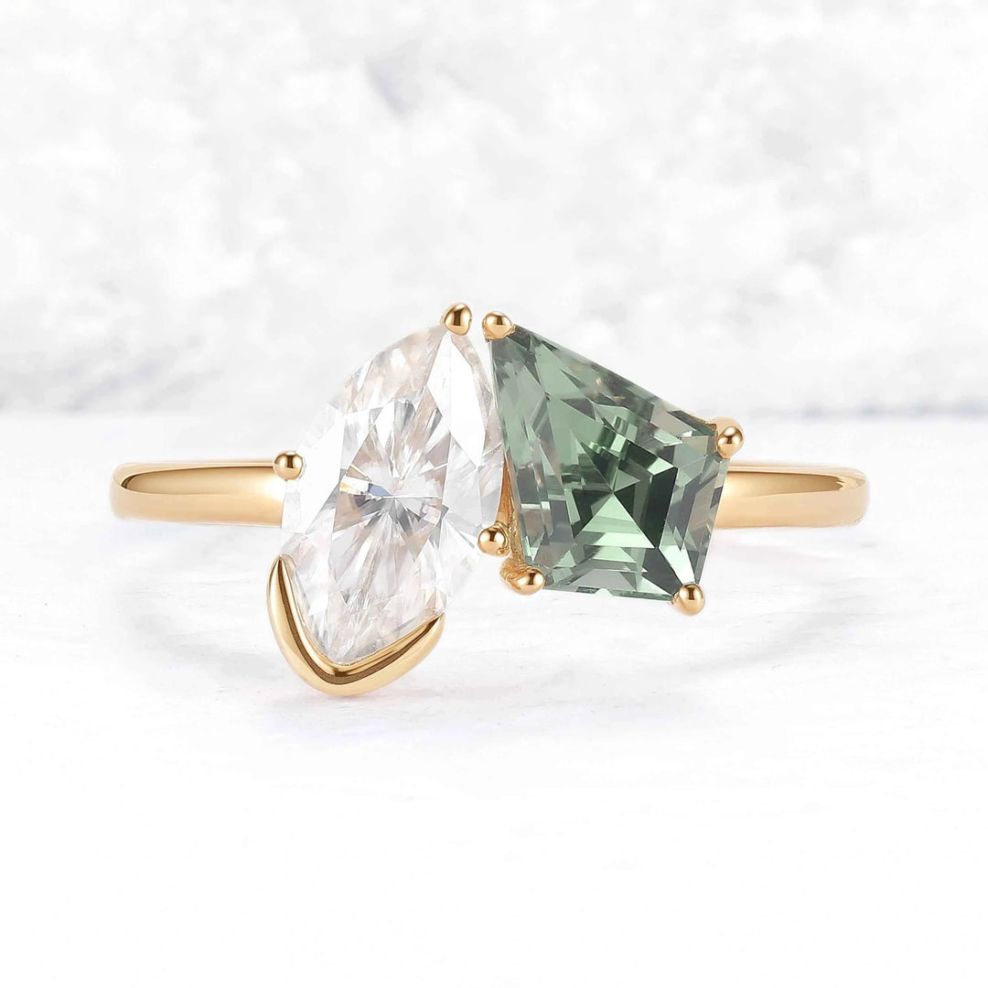 Toi Et Moi Two Stone Oval Sapphirer & Kite Moissanite Rings