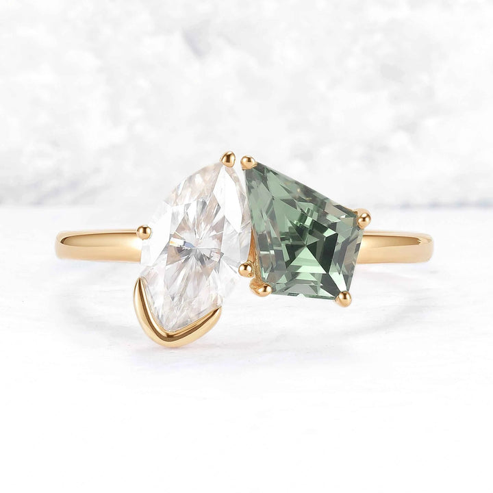 Toi Et Moi Two Stone Oval Sapphirer & Kite Moissanite Rings