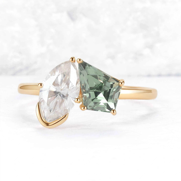 Toi Et Moi Two Stone Oval Sapphirer & Kite Moissanite Rings
