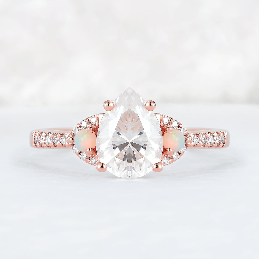 Unique Pear Shaped Moissanite Half Enternity Engagement Ring - Iver Jewelry