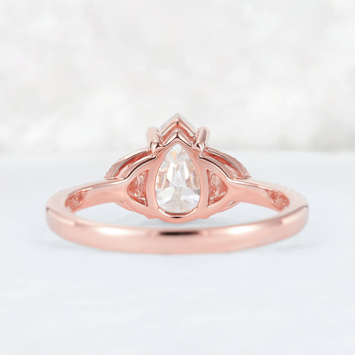 Unique Pear Shaped Moissanite Half Enternity Engagement Ring - Iver Jewelry