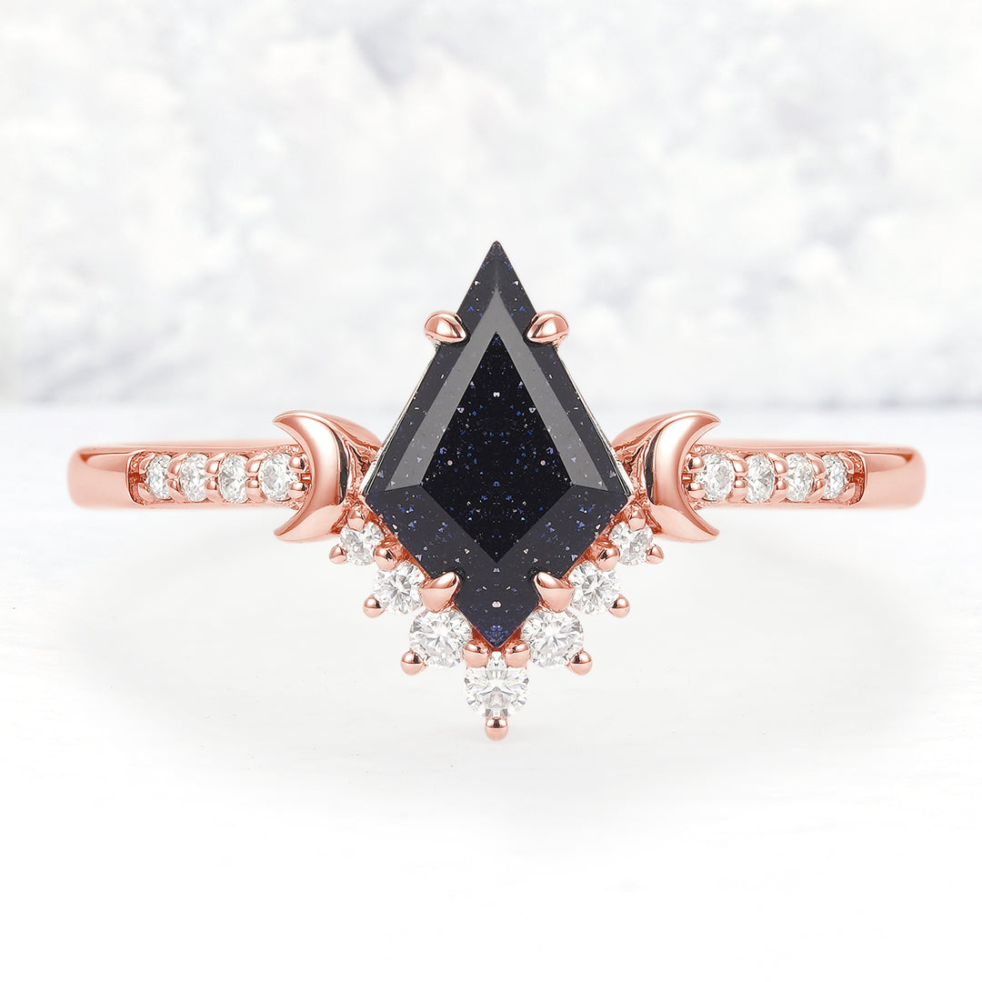 Unique kite Cut Blue Sandstone Moon Engagement Ring