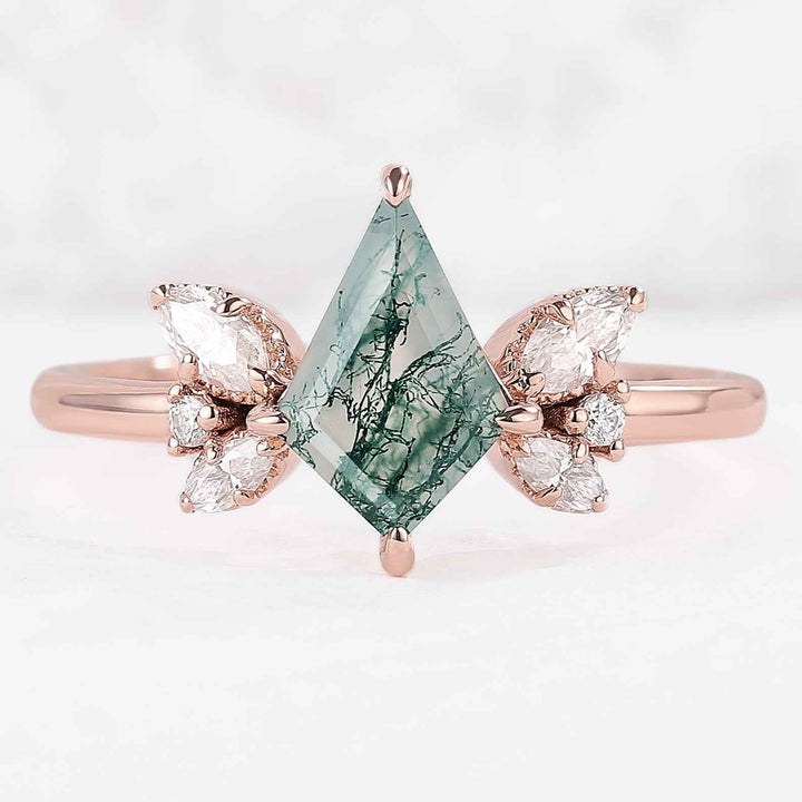 Unique kite Cut Moss Agate Art Decor Engagement Ring