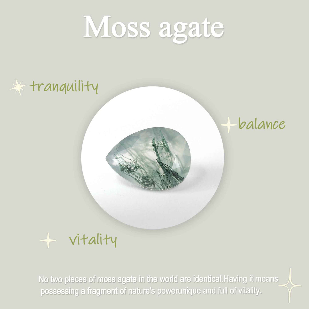 Nature Inspired Oval Cut Moss Agate with Petal Side Engagement Ring
