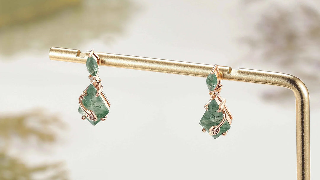 Moss Agate Earrings – Natural Green Gemstone Earrings