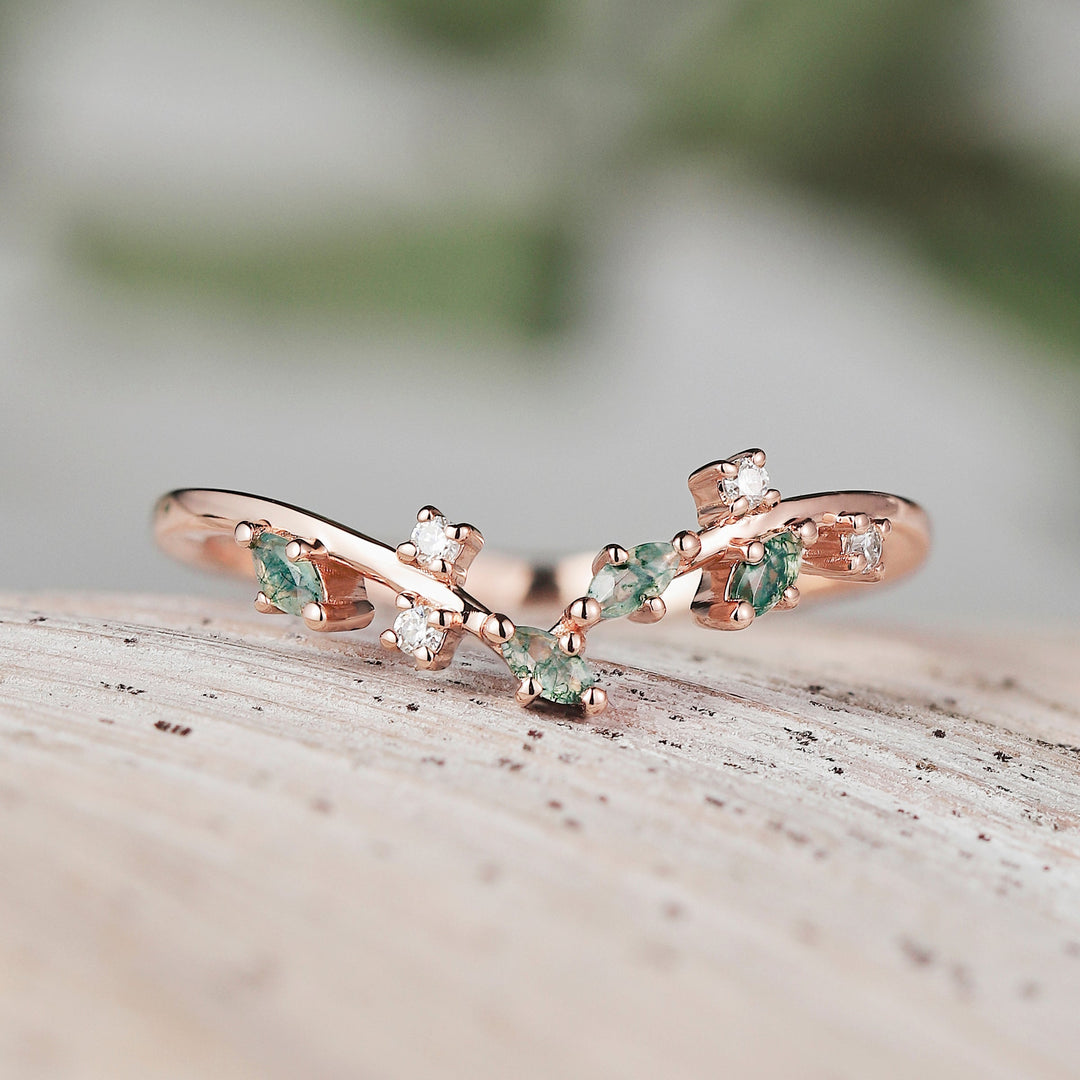 Moss Agate Wedding Band