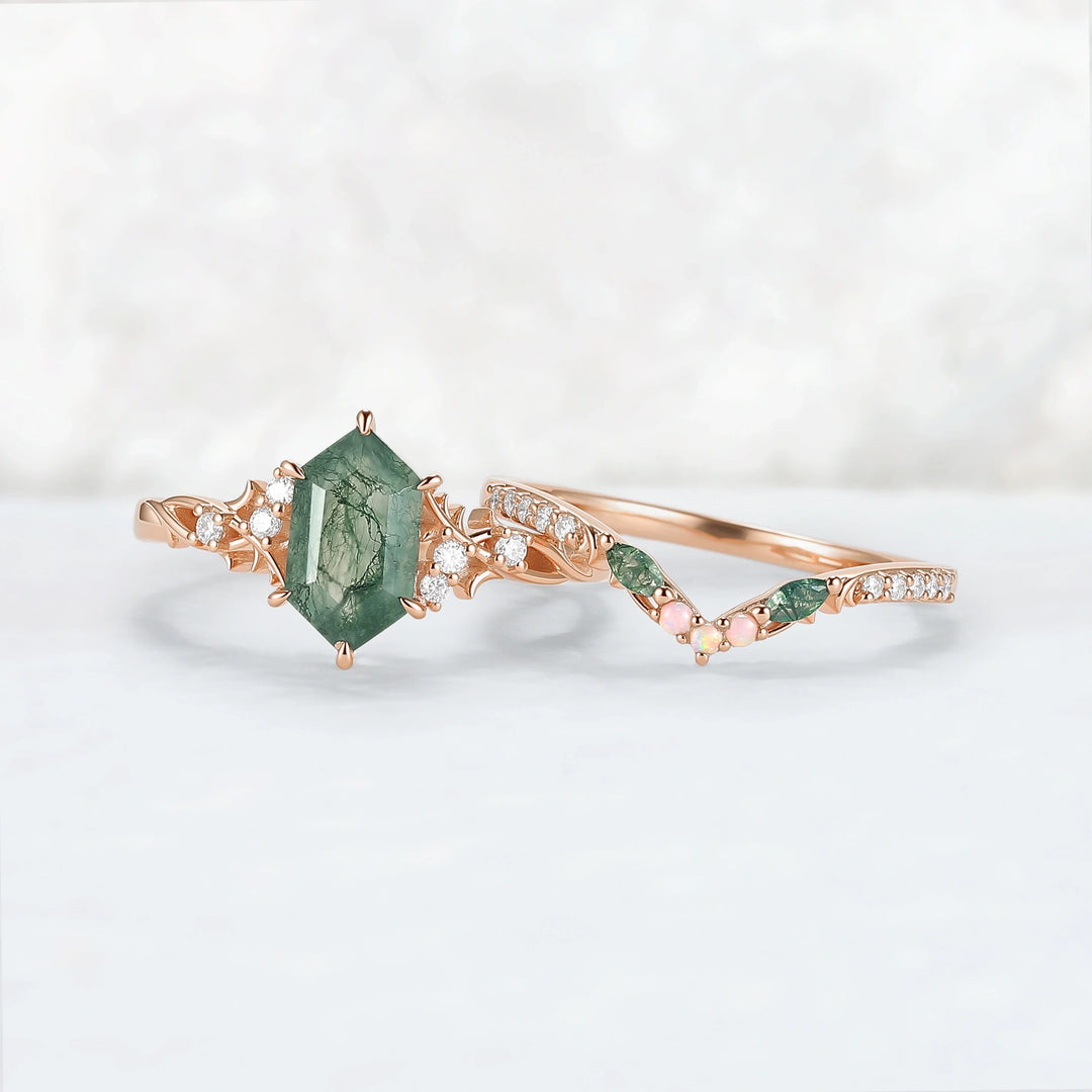 Moss Agate Ring Set