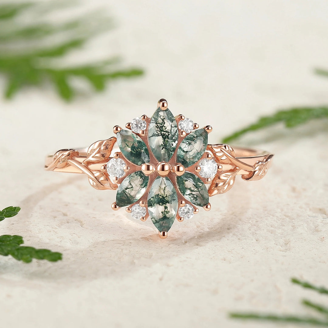 Moss Agate Engagement Rings