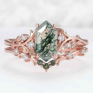 Moss Agate Ring Set