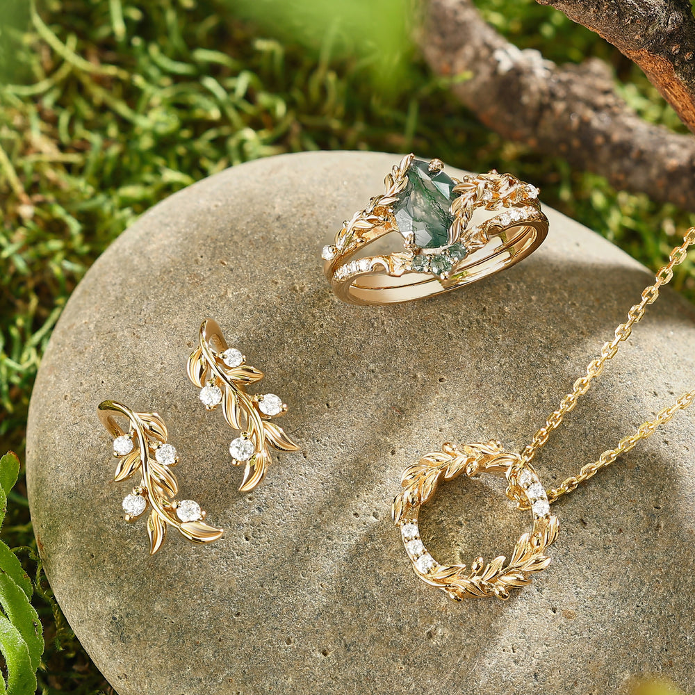 Celestial Olive Leaf Moss Agate Collection