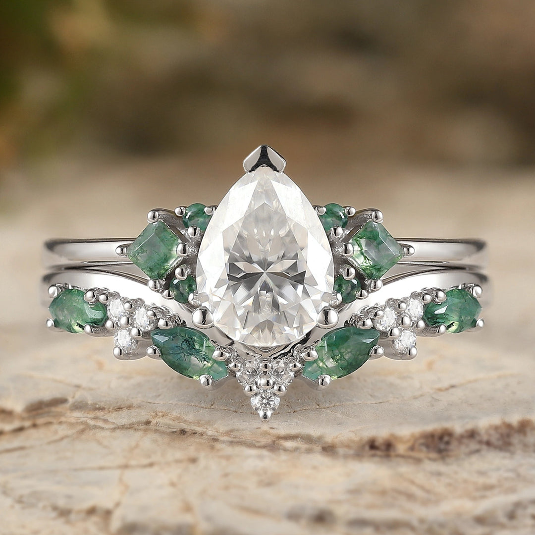 Cluster Pear Cut Moissanite Seven Stones Gemstone Ring 2pcs