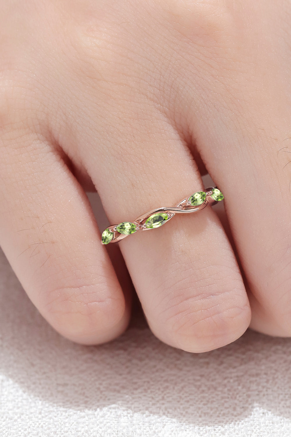 Nature August Birthstone Peridot Braidal Stack 14K Rose Gold Ring