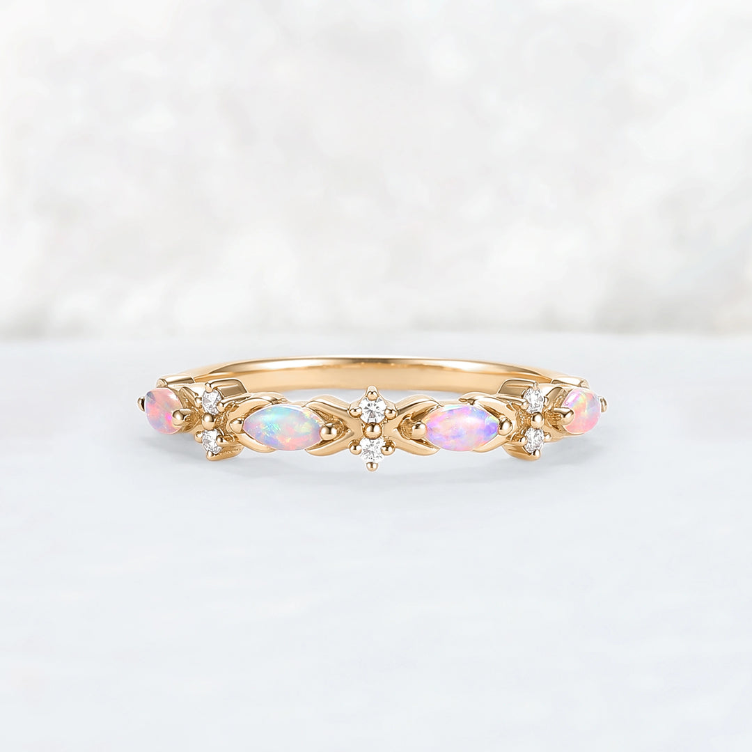 Nature Marquise Shaped Opal Rose Gold Stacking Ring