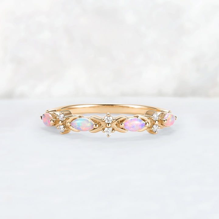 Nature Marquise Shaped Opal Rose Gold Stacking Ring