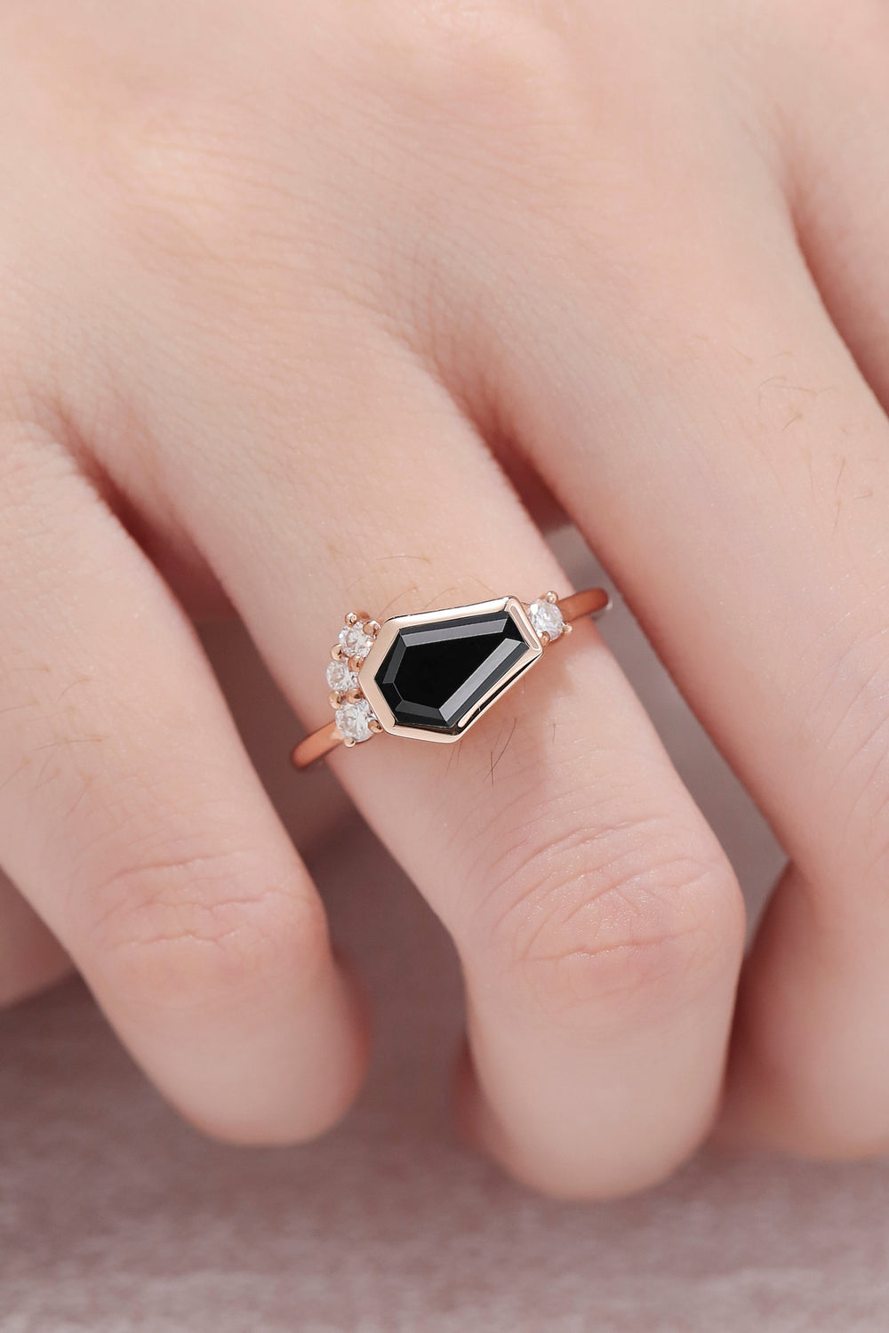 1Unique Conffin Cut Black Onyx Cluster Engagement Ring