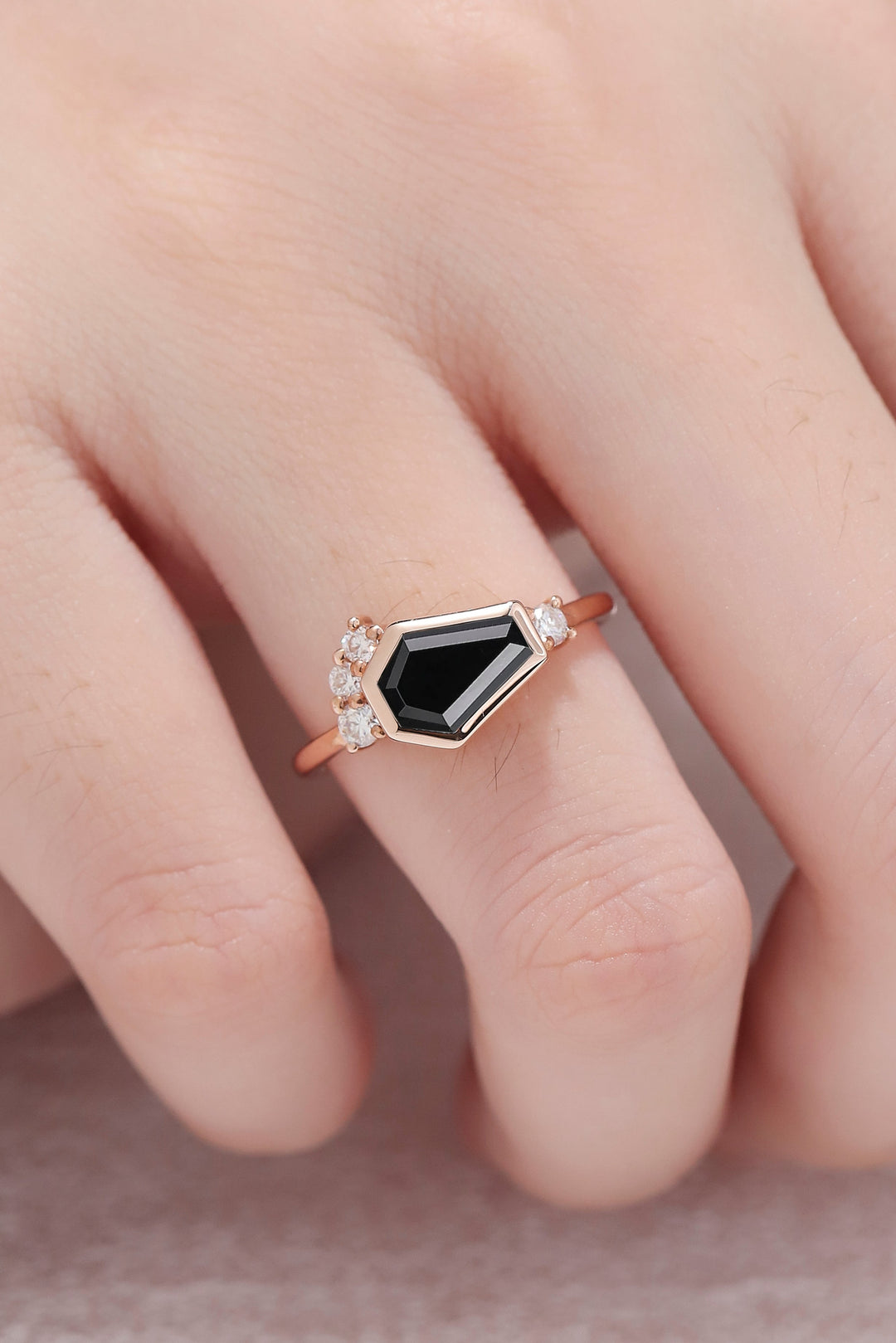 1Unique Conffin Cut Black Onyx Cluster Engagement Ring