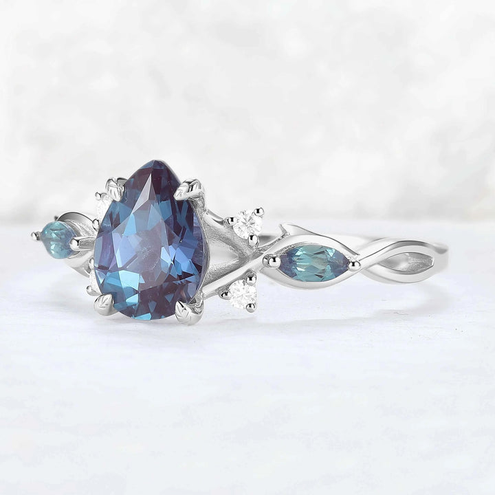 Unique Pear Cut Alexandrite Cluster Engagement Ring