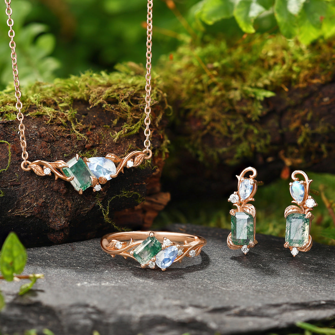 Forest Light Leafy Moss Agate Collection