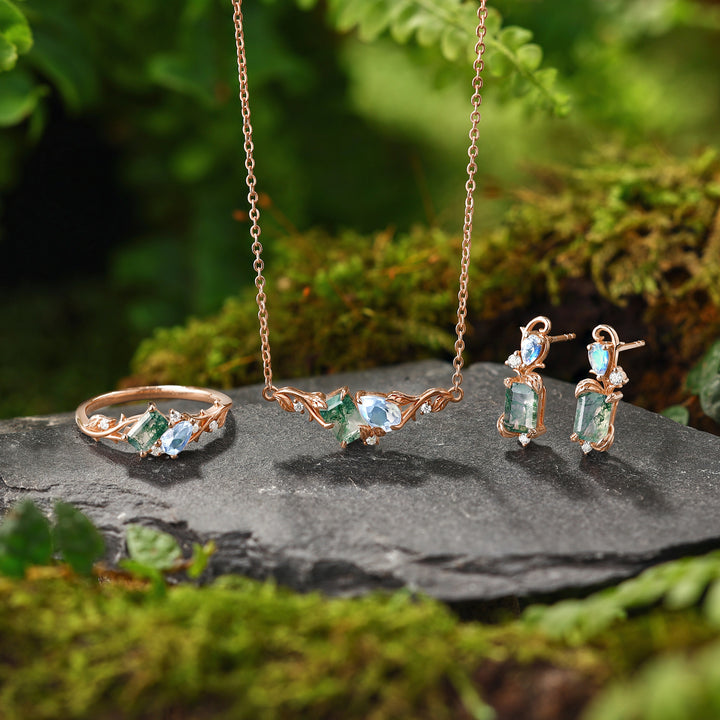 Forest Light Leafy Moss Agate Collection