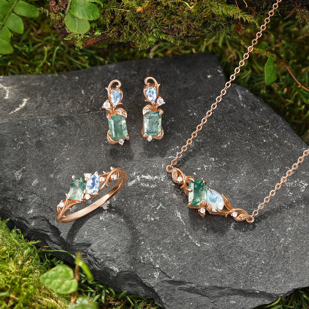 Forest Light Leafy Moss Agate Collection