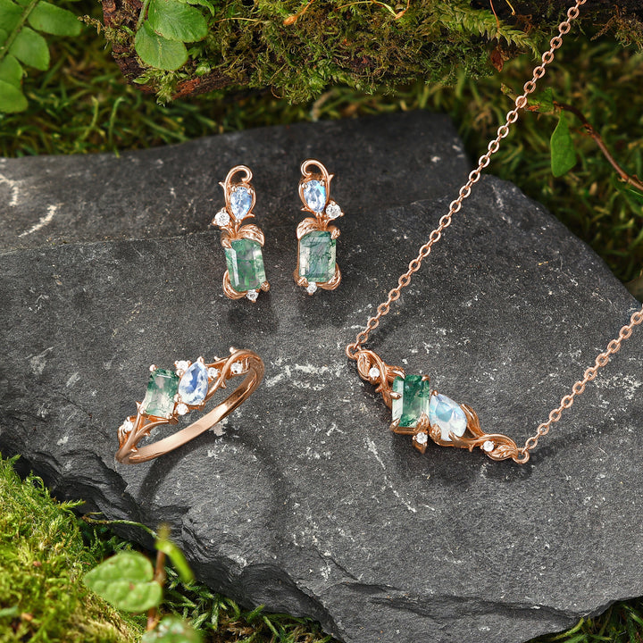 Forest Light Leafy Moss Agate Collection