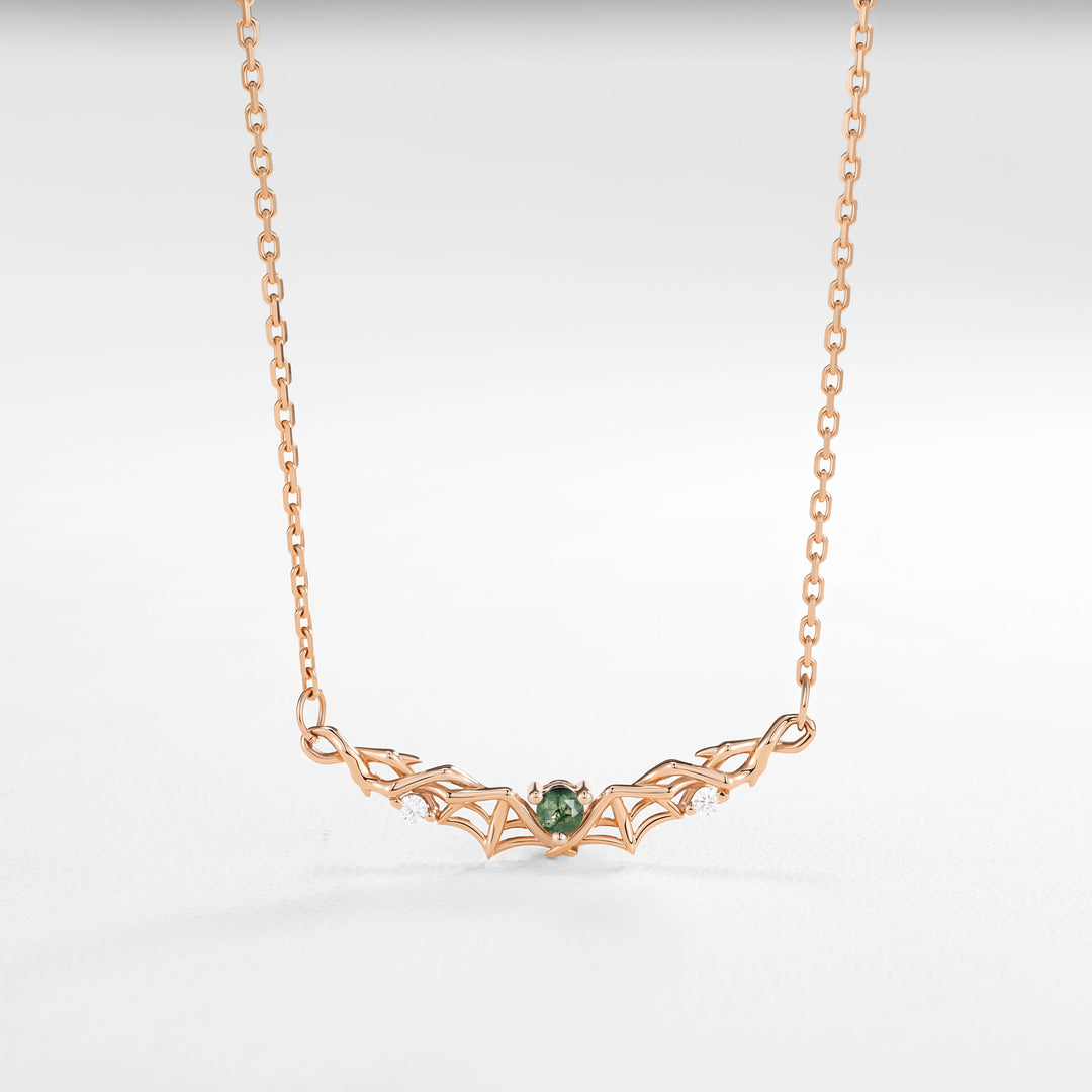 Moonshadow Batwing Kite Shaped Moss Agate Rose Gold Interchangeable Pendant
